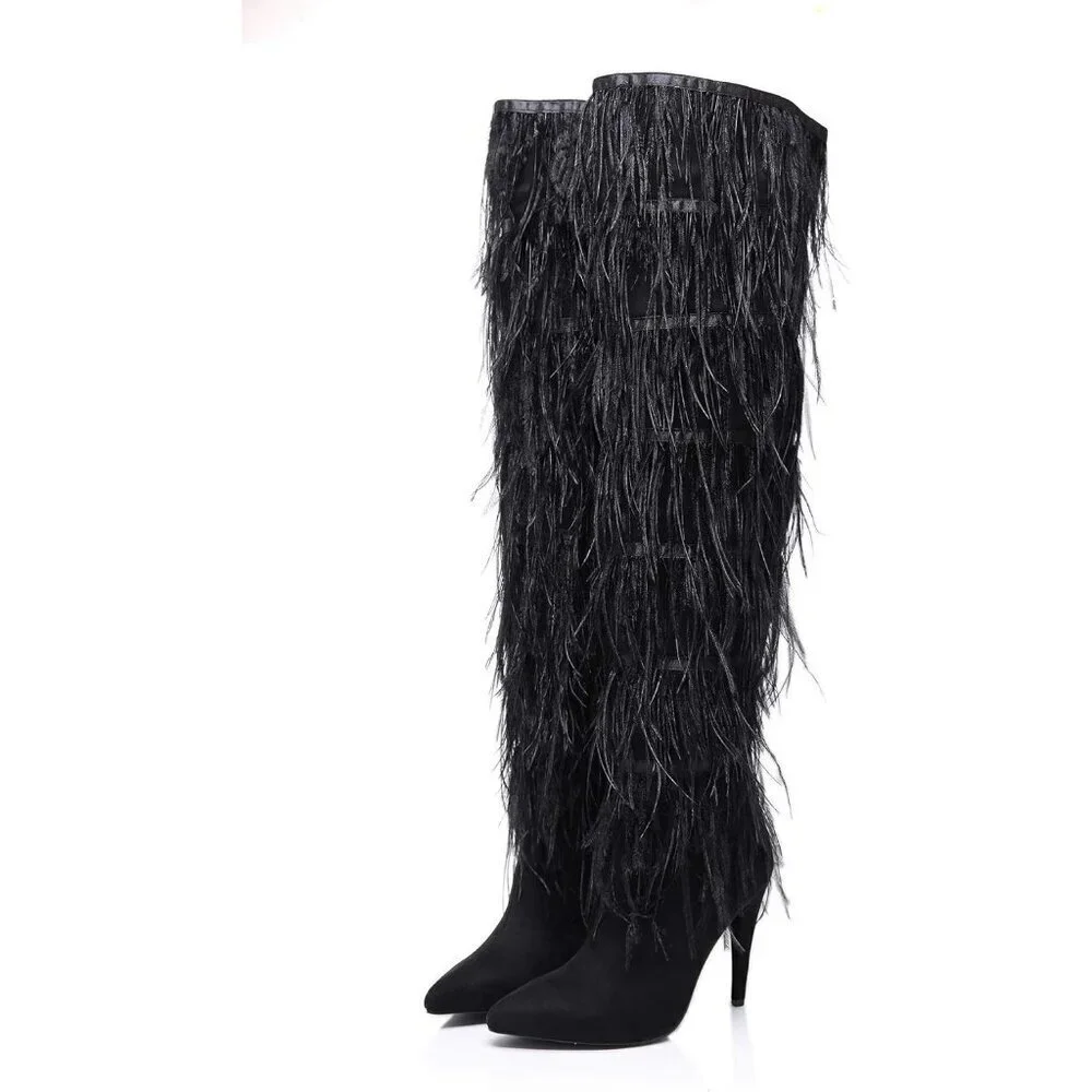 Women Pointed Toe Sparkle Over the Knee Boots Winter Stiletto Heel Thigh Bootie